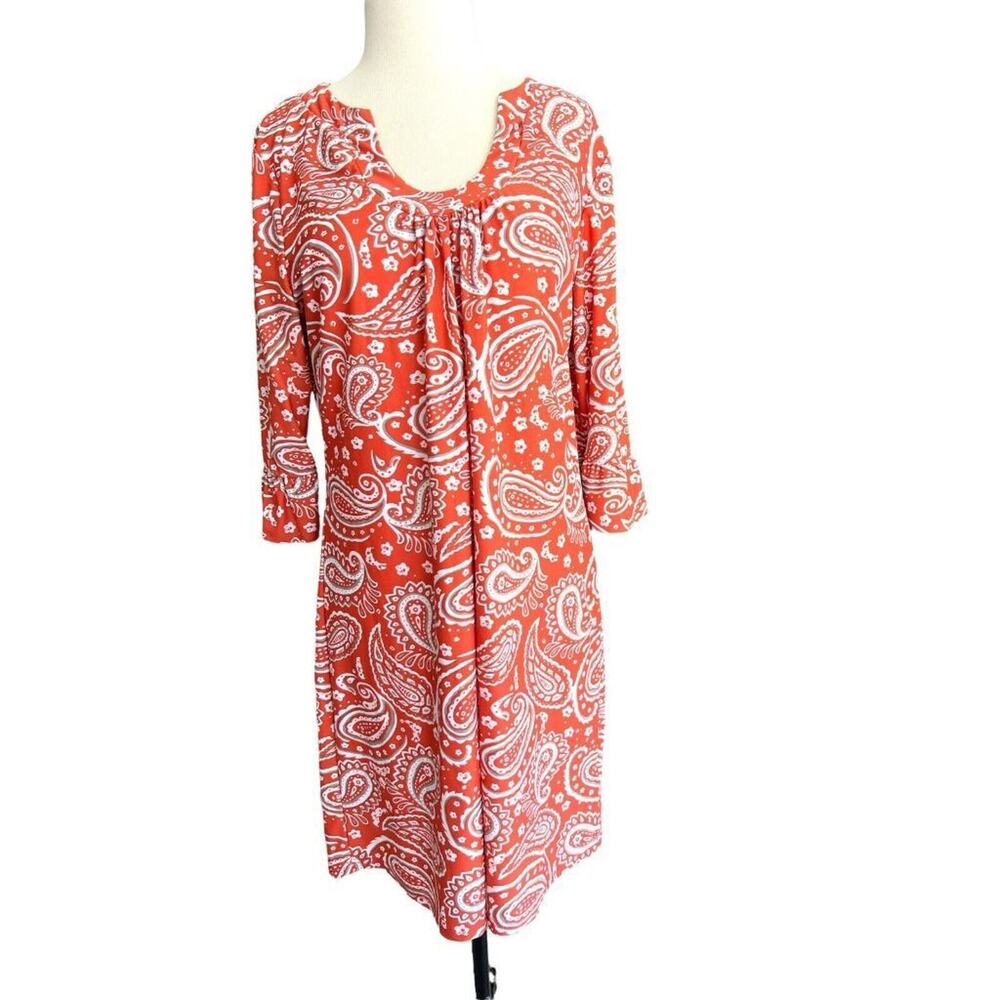 Medium Aryeh Orange Paisley Stretch Bell Flare Sleeve Dress